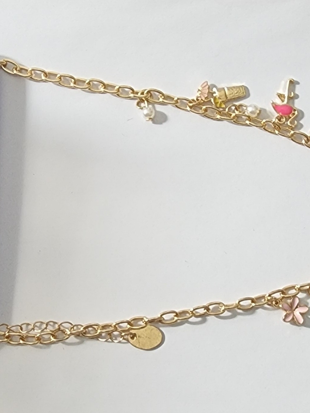 Claire's Gold-Tone Charm Necklace with Pink & Pearl Accents